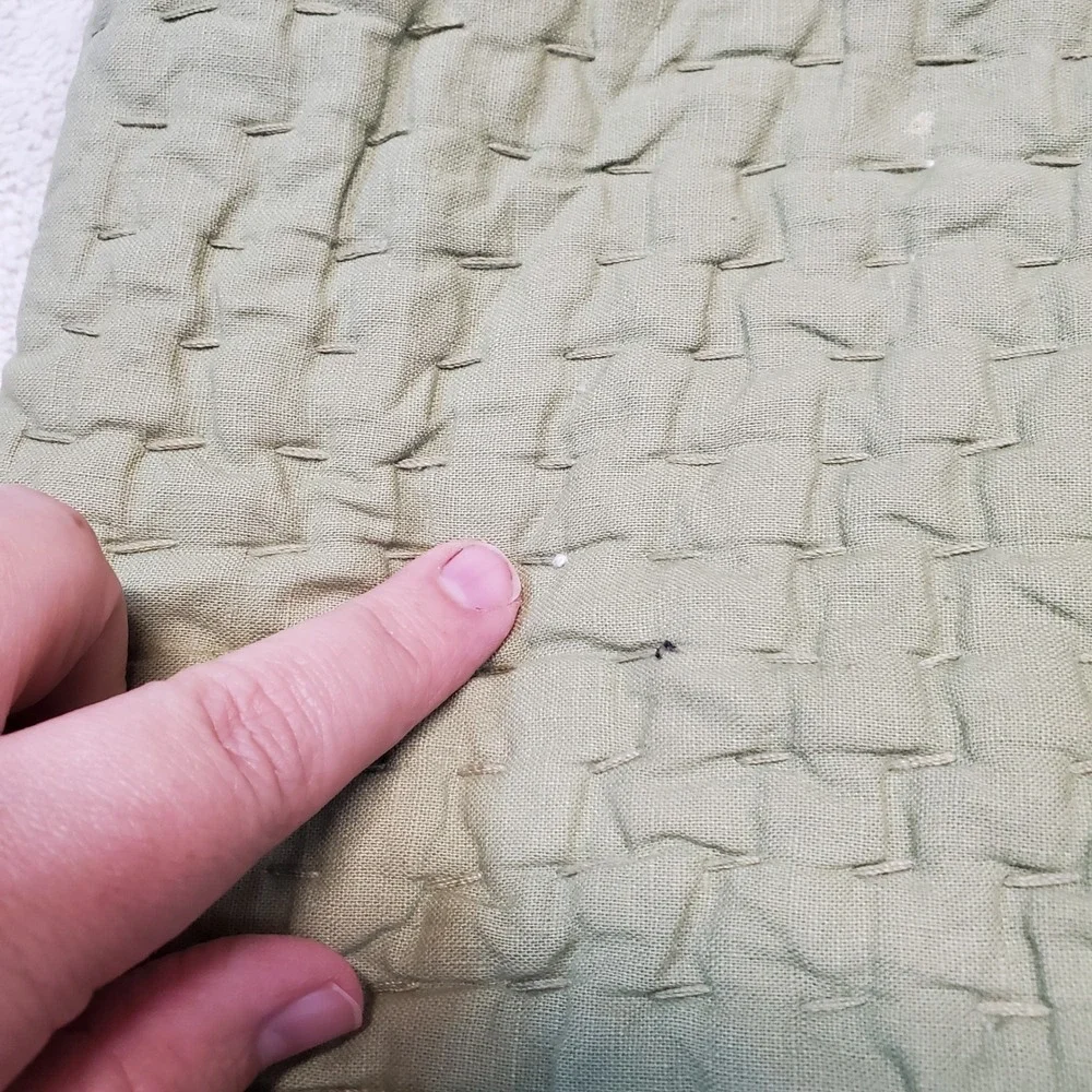Pottery Barn Sage Celery Green Linen Pick Stitch Standard Pillowcases Sham Set 3